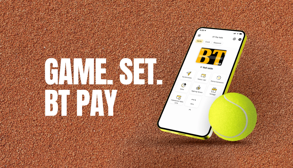Collaborazione BT – Tato Tennis Team. Cashback per chi apre un conto BT tramite l'app BT Pay Italia